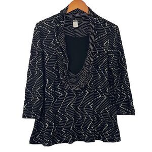 Yushi Artsy Black Light Gray Pullover Knit Top Cowl Neck Lagenlook Boxy Size M